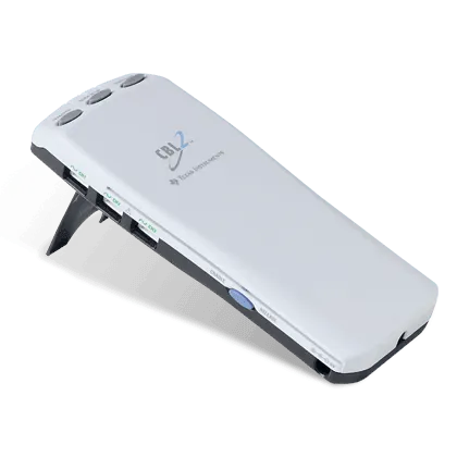 Texas Instruments CBL 2 data collection device on a white background, Underwood Distributing Co.