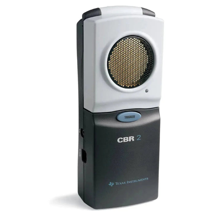 Texas Instruments CBR 2 motion sensor with visible trigger button, shown upright.