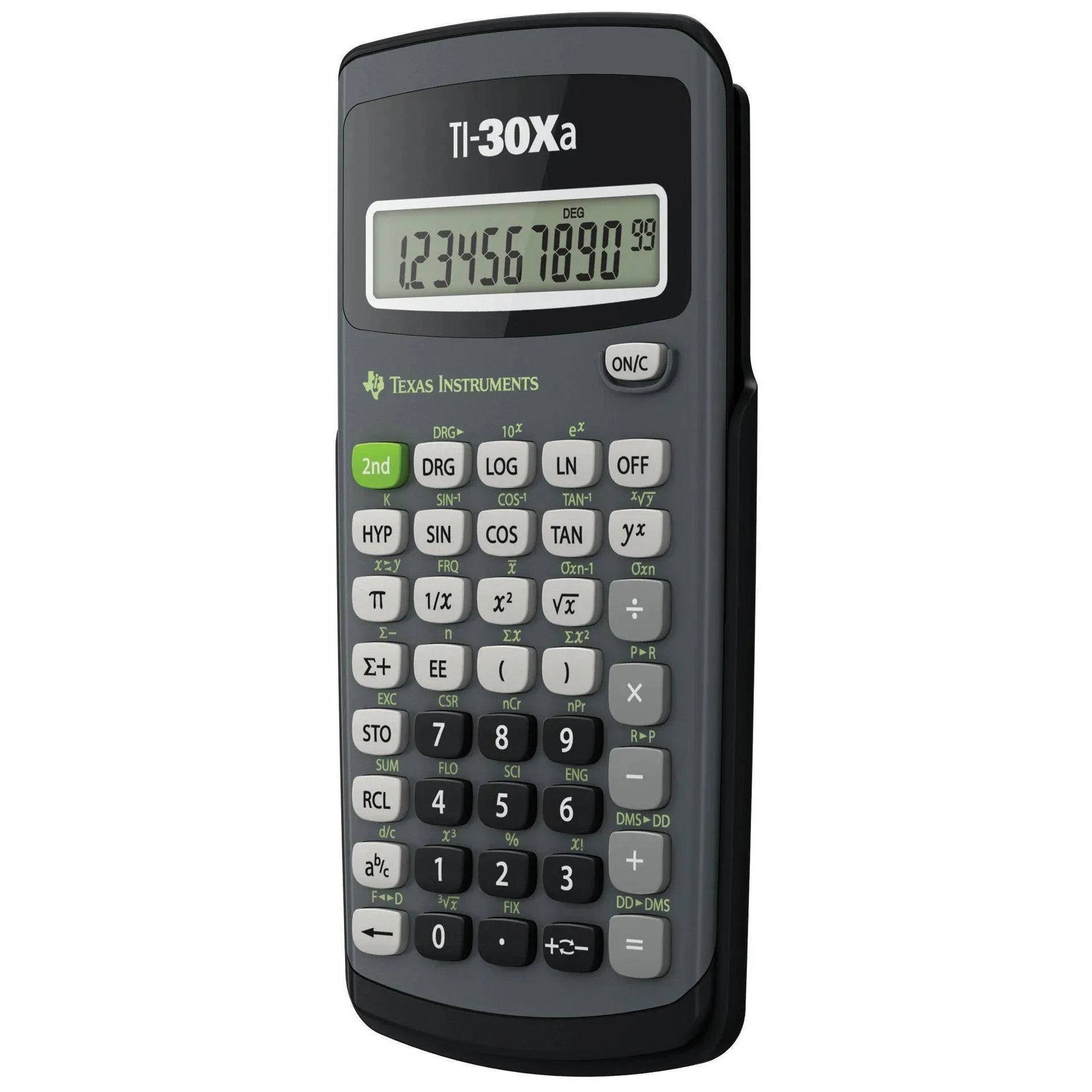 Texas Instruments TI-30Xa scientific calculator with display powered on, available from Underwood Distributing Co.