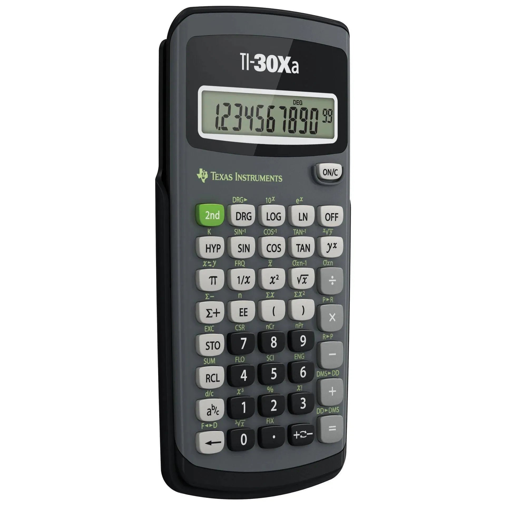 Texas Instruments TI-30Xa scientific calculator, black and gray, on white background
