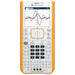 Texas Instruments TI-Nspire CX II EZ-Spot graphing calculator with orange trim, displaying graphs