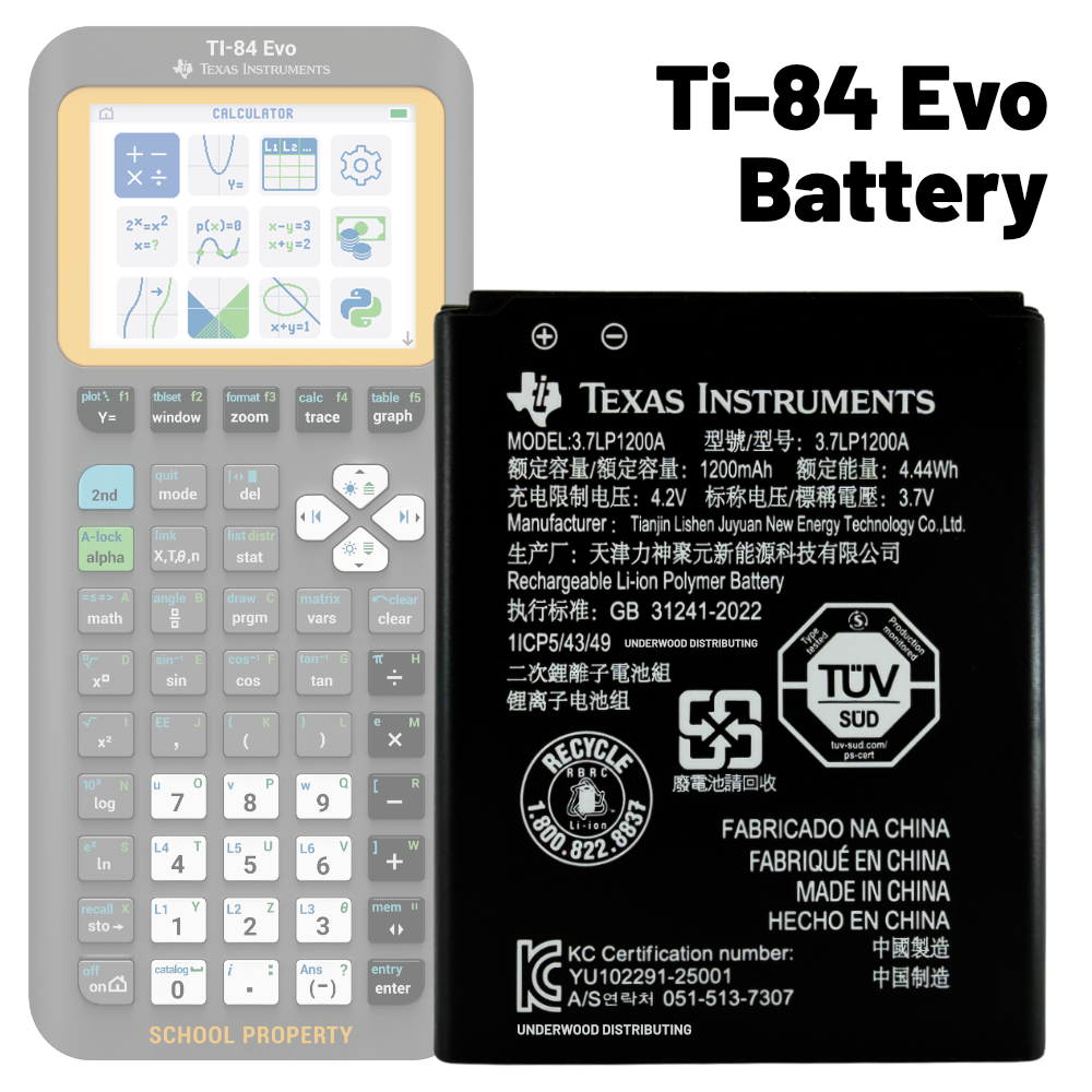Replacement Battery for the Ti-84 Evo Graphing Calculator - Underwood Distributing Co.