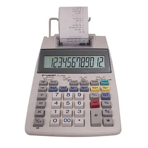 Sharp EL-1750V 12-digit printing calculator with paper roll, available at Underwood Distributing Co.