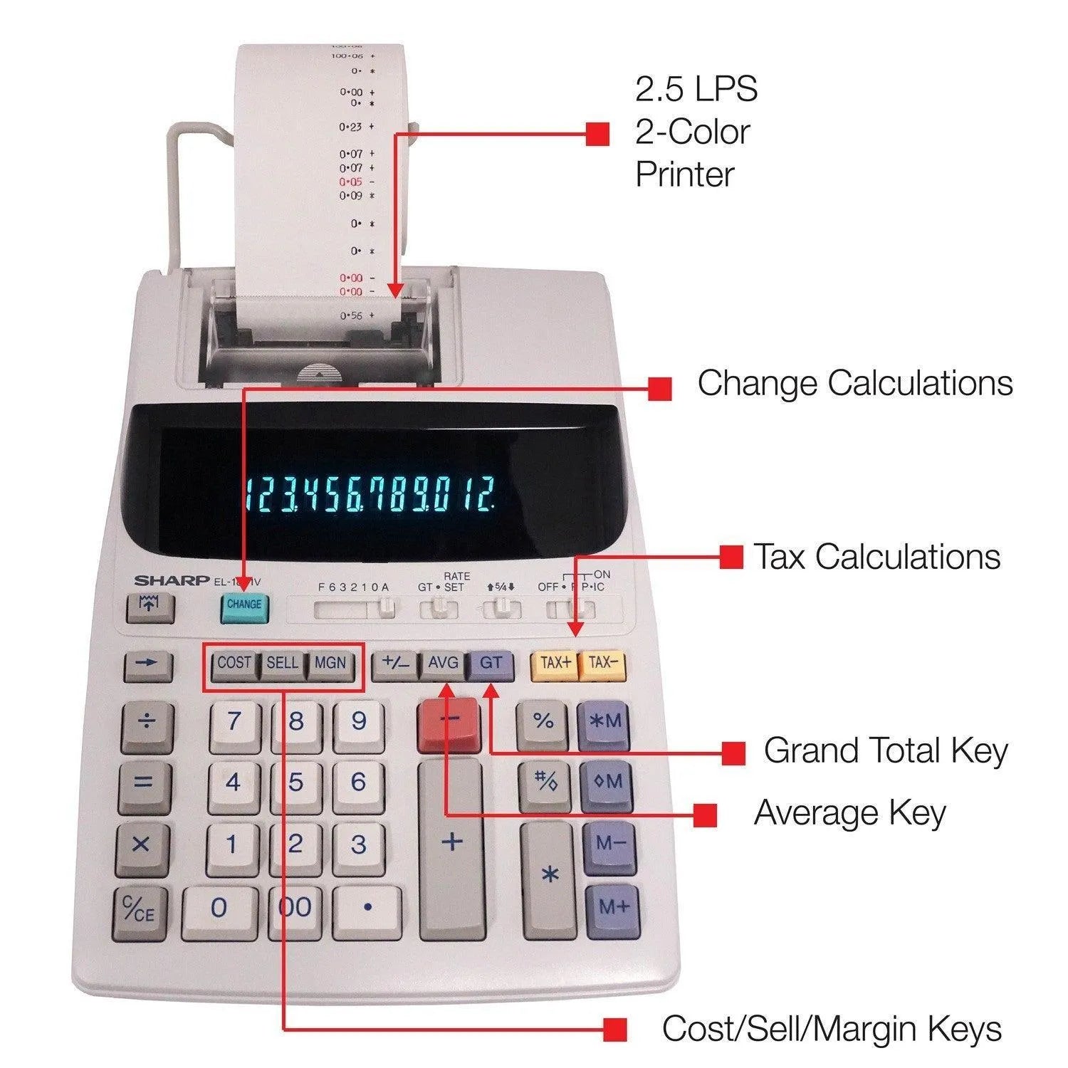 Sharp EL-1801V 12-digit compact printing calculator with labeled functions, Underwood Distributing
