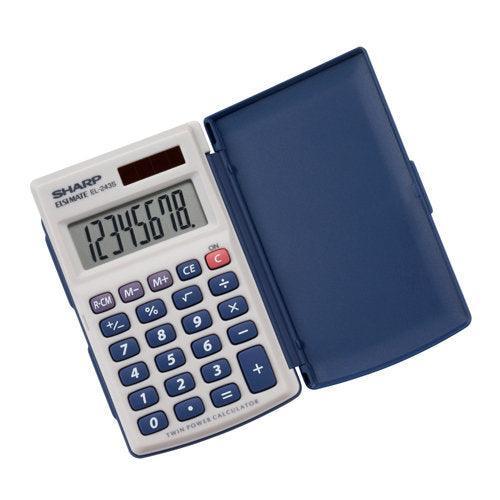 Sharp EL-243SB - 8 Digit Pocket Calculator with Hinged Hard Cover - Underwood Distributing Co.