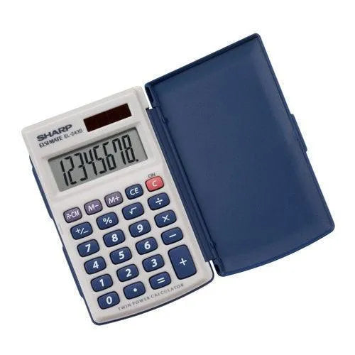 Sharp EL-243SB 8-digit pocket calculator with blue hinged hard cover, Underwood Distributing