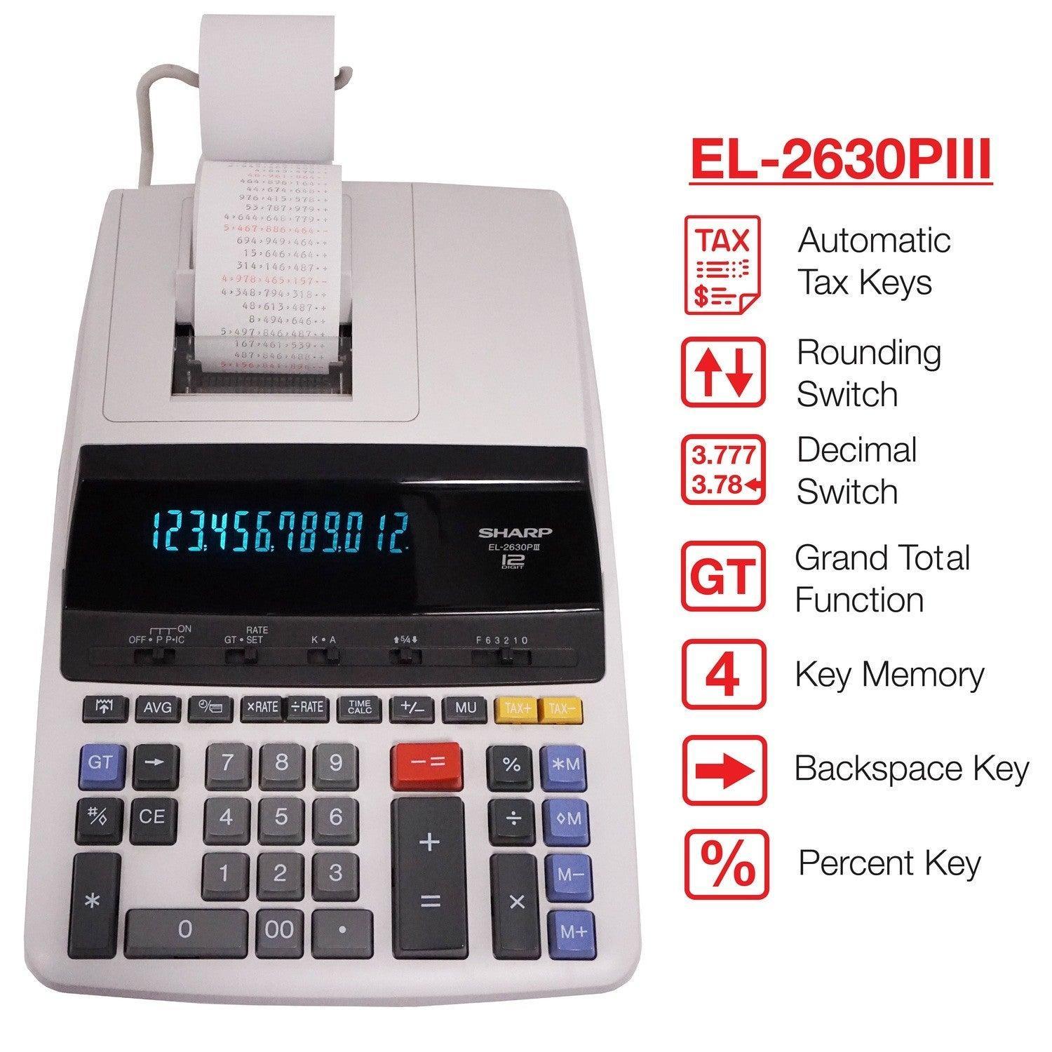Sharp EL-2630PIII - 12 Digit Commerical Printing Calculator - Underwood Distributing Co.