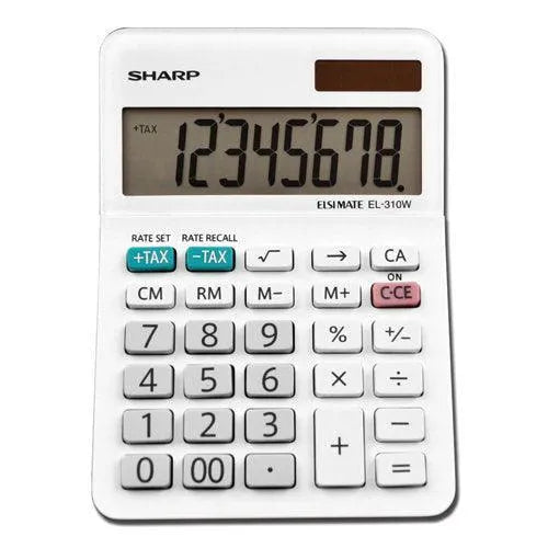 Sharp EL-310WB 8-digit professional mini desktop calculator with white keypad, sold by Underwood Distributing Co.