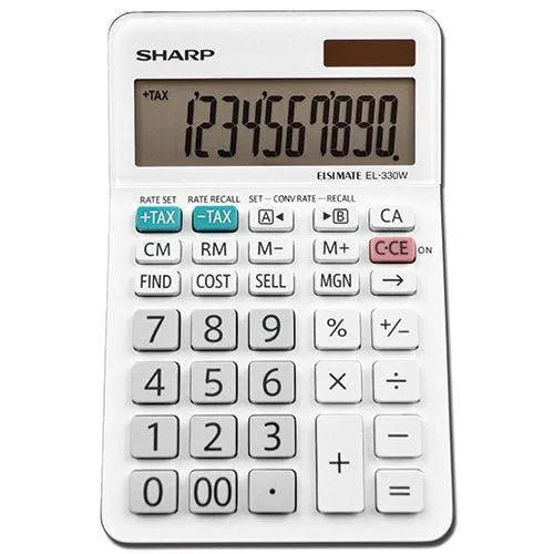 Sharp EL-330WB 10-digit desktop calculator with large LCD, shown on white background
