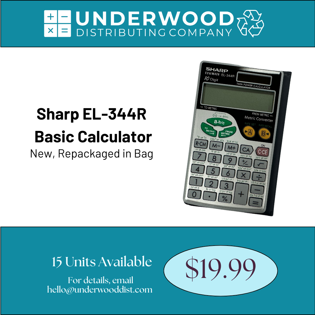 Sharp EL-344R Basic Calculator, New, Repackaged in Bag, 15 units Available for $19.99 each