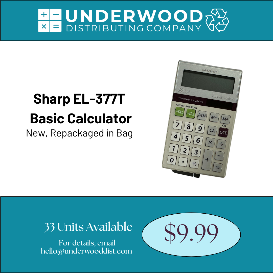 Sharp EL-377T Basic Calculator, New, Repackaged in Bag, 33 units available for $9.99 each