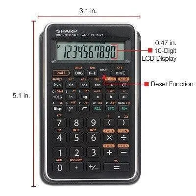 Sharp EL-501X2B scientific calculator with 10-digit LCD, labeled reset function, for STEM use