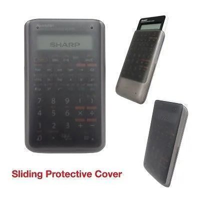 Sharp EL-501X 2B scientific calculator with sliding protective cover, showcased by Underwood Distributing Co.