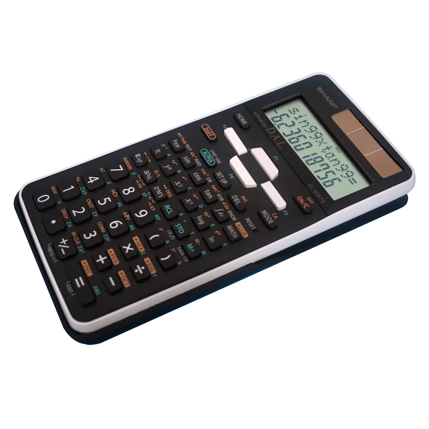 Sharp EL-506TSBBW advanced scientific calculator with solar panel, sold by Underwood Distributing Co.