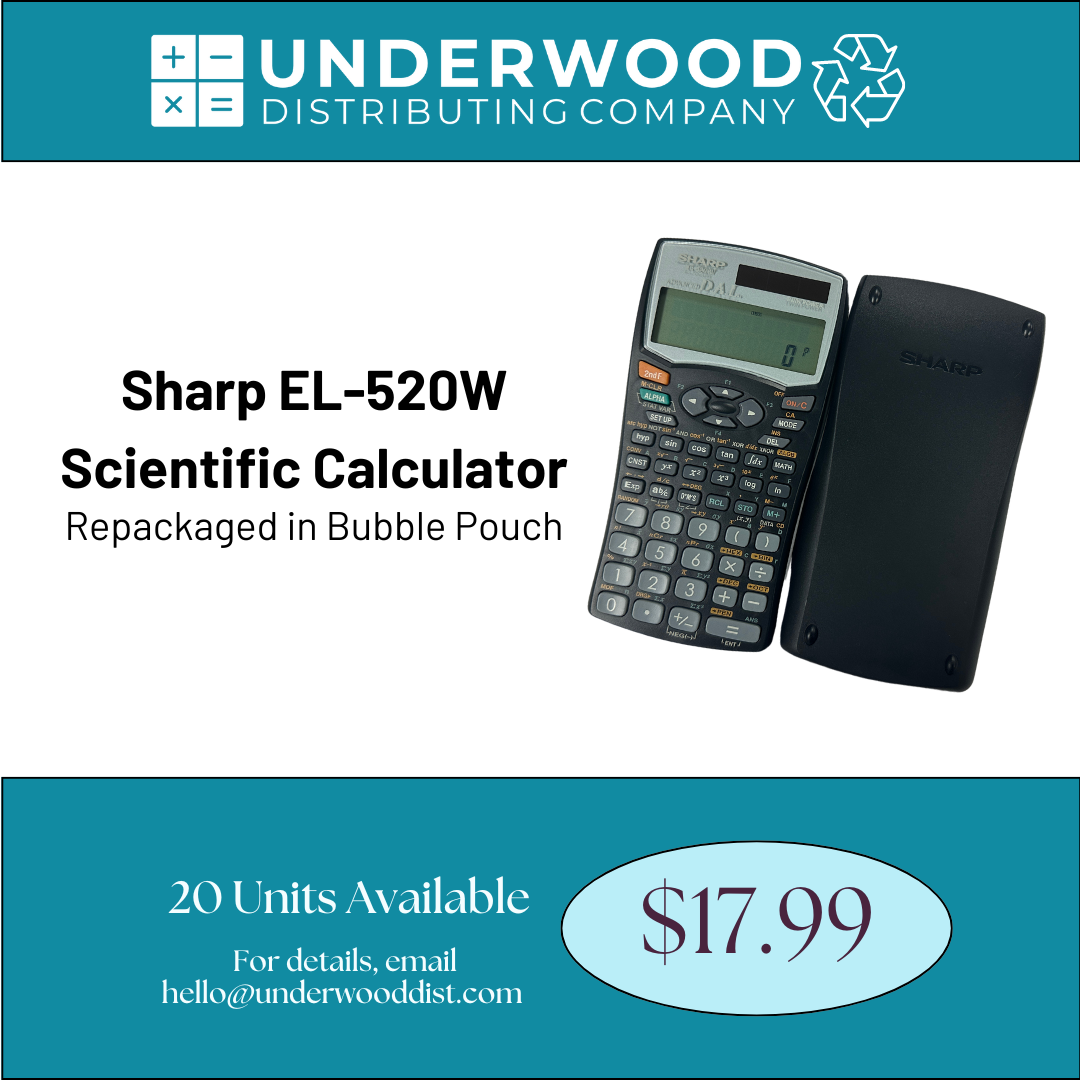 Sharp EL-520W Scientific Calculator, Repackaged in Bubble Pouch, 20 units available for $17.99 each