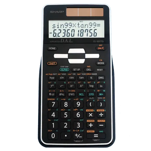 Sharp EL-531TGBBW black scientific calculator with two-line display, sold by Underwood Distributing Co.
