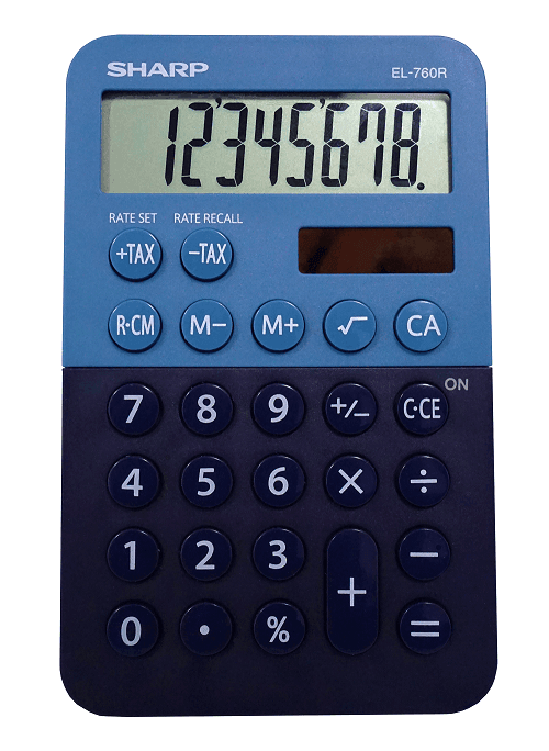 Sharp EL-760RBBL - 8 Digit Desktop Calculator - Blue - Underwood Distributing Co.