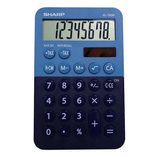 Sharp EL-760R 8-digit blue desktop calculator with large display from Underwood Distributing Co.