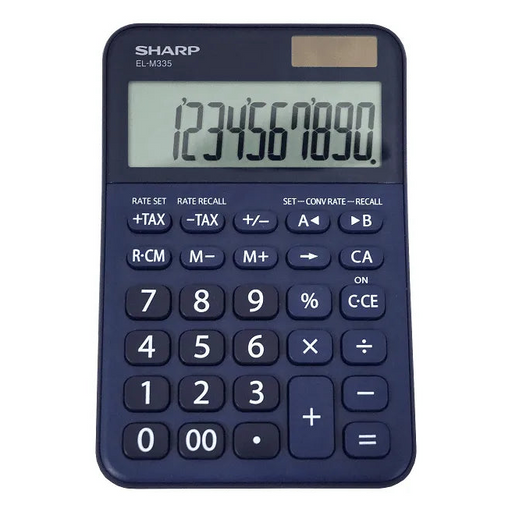 Sharp EL-M335 10-digit blue desktop calculator, large display, Underwood Distributing Co.