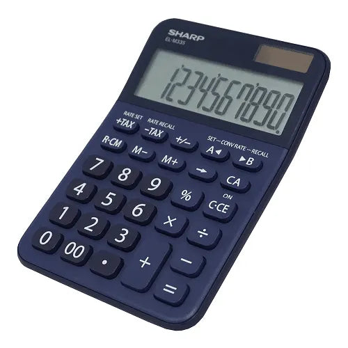 Sharp EL-M335BBL 10-digit extra-large blue desktop calculator from Underwood Distributing Co.