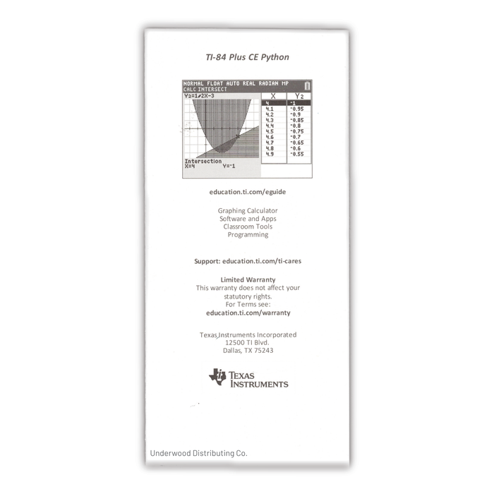 Texas Instruments Graphing Calculator Replacement Quick Reference Guide - Underwood Distributing Co.