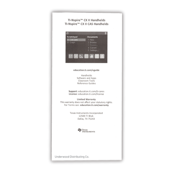 Texas Instruments Graphing Calculator Replacement Quick Reference Guide - Underwood Distributing Co.