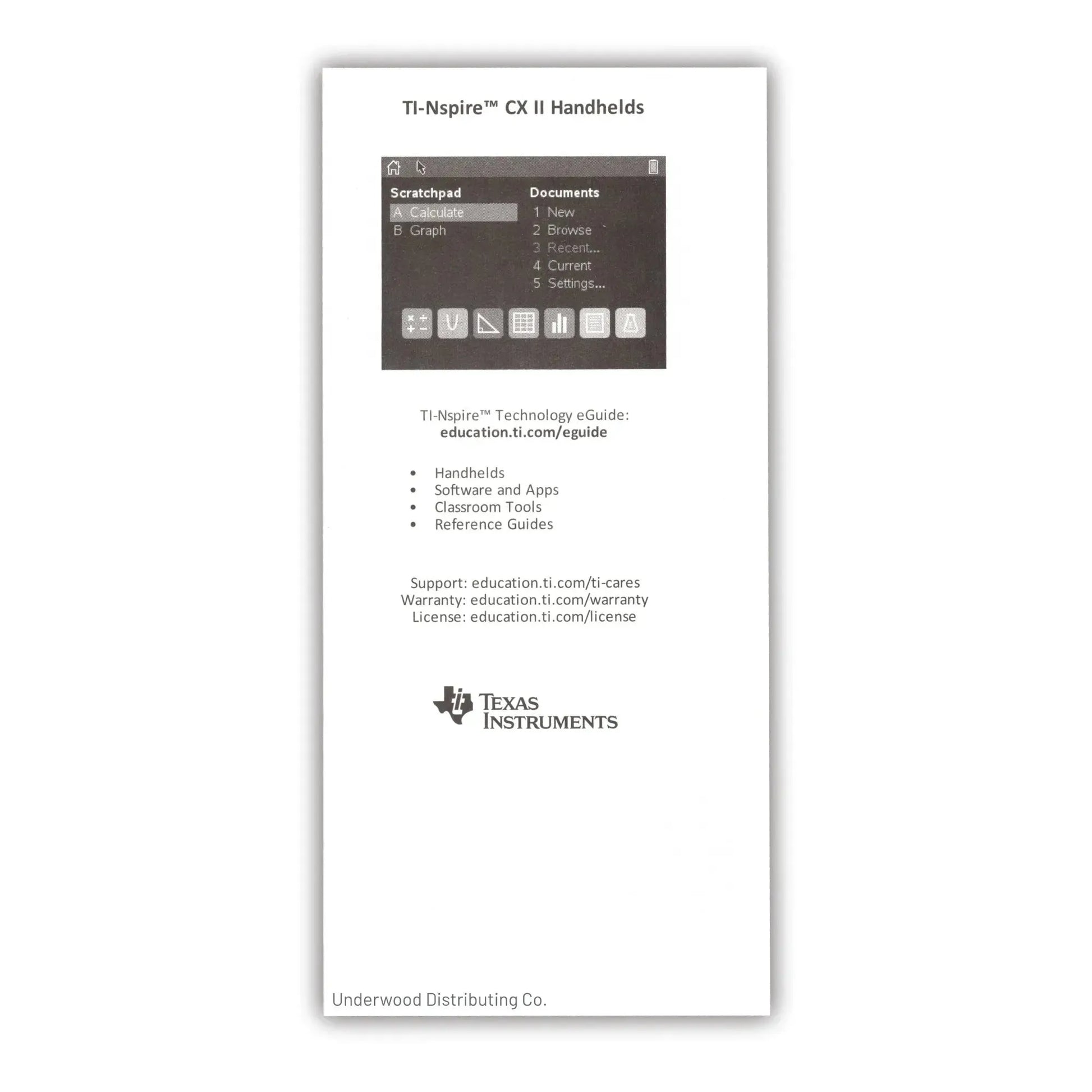 Texas Instruments Graphing Calculator Replacement Quick Reference Guide - Underwood Distributing Co.