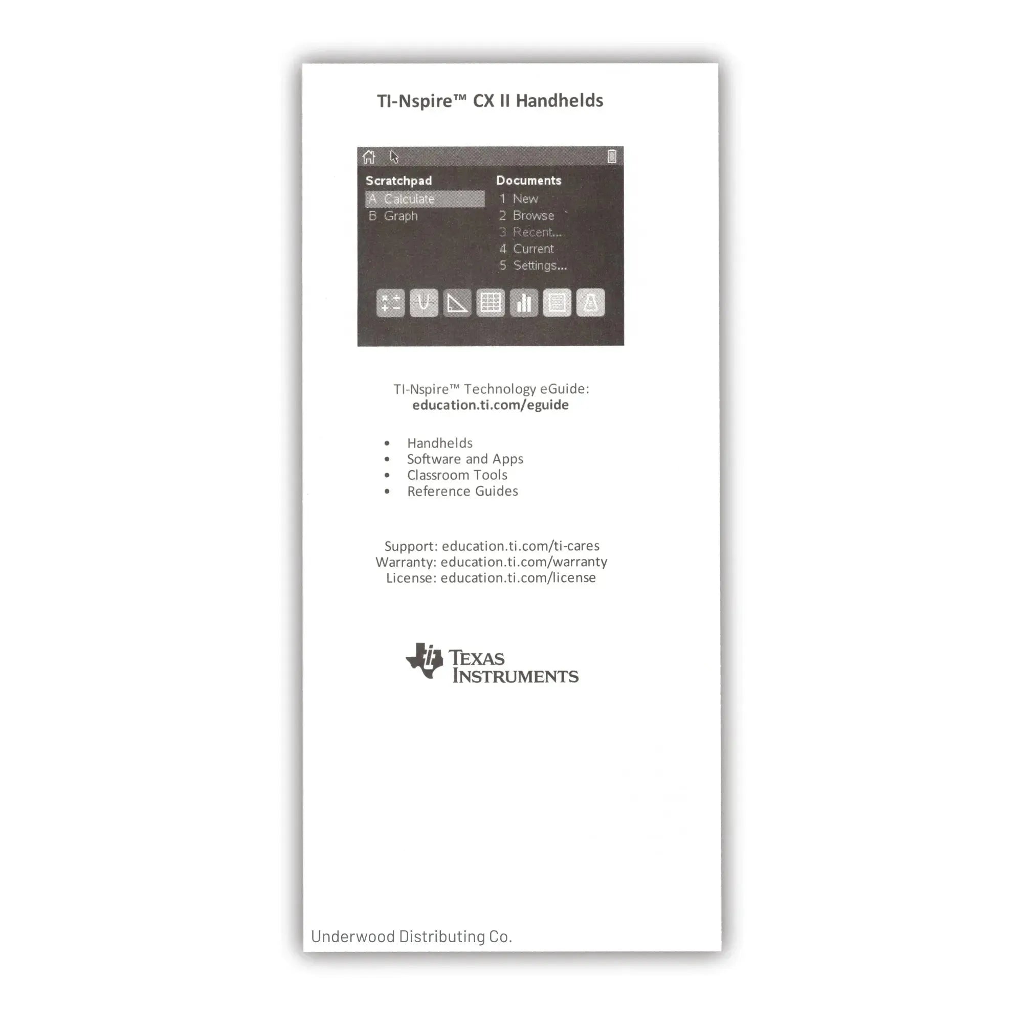Texas Instruments Graphing Calculator Replacement Quick Reference Guide - Underwood Distributing Co.