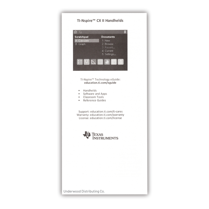 Texas Instruments Graphing Calculator Replacement Quick Reference Guide - Underwood Distributing Co.