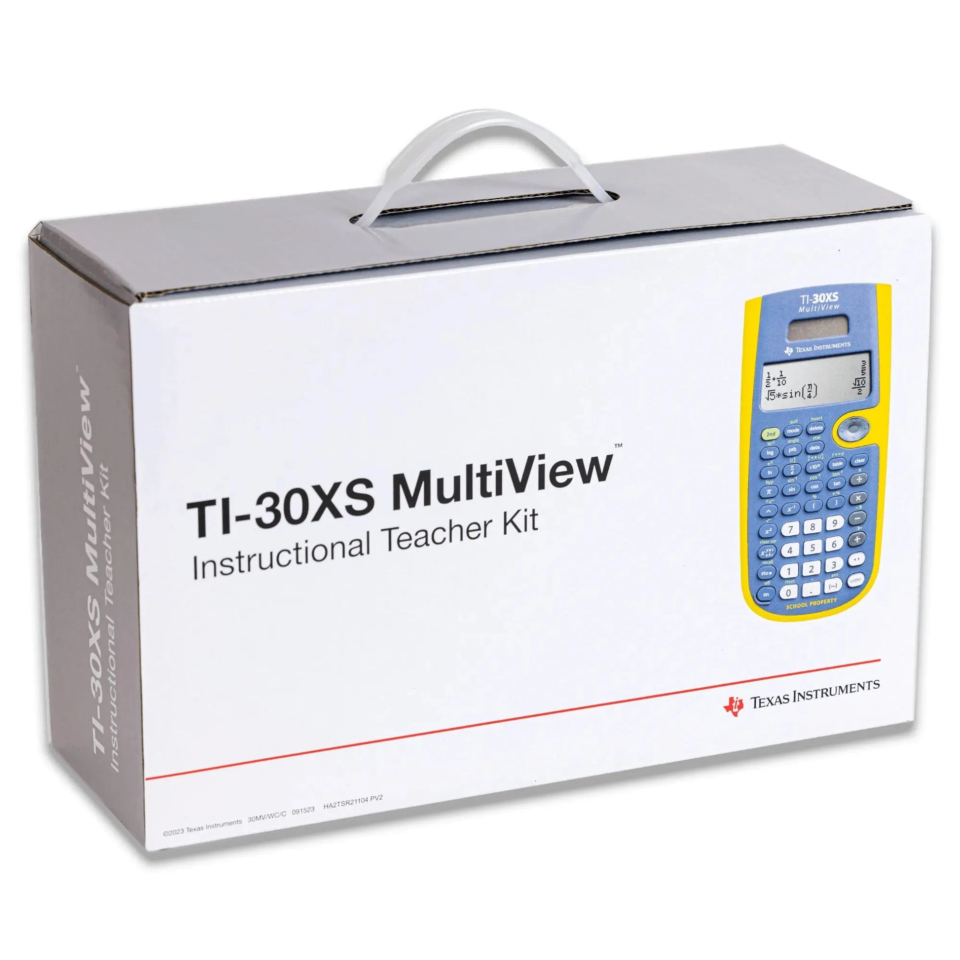 Texas Instruments TI-30XS MultiView teacher kit box with yellow calculator, Underwood Distributing Co.