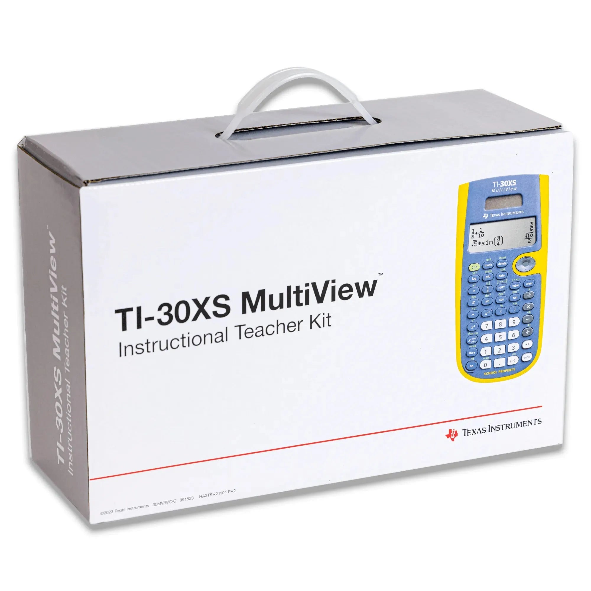 Texas Instruments TI-30XS MultiView teacher kit box with yellow calculator, Underwood Distributing Co.