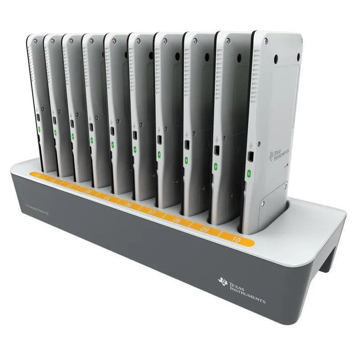 Texas Instruments TI-84 Plus CE calculators in charging station at Underwood Distributing Co.