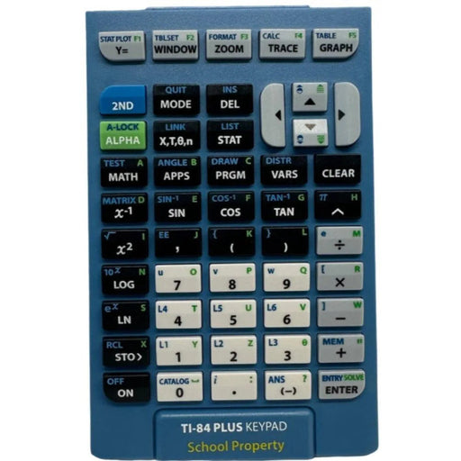 TI-84 Plus calculator keypad for schools, blue with labeled math function buttons