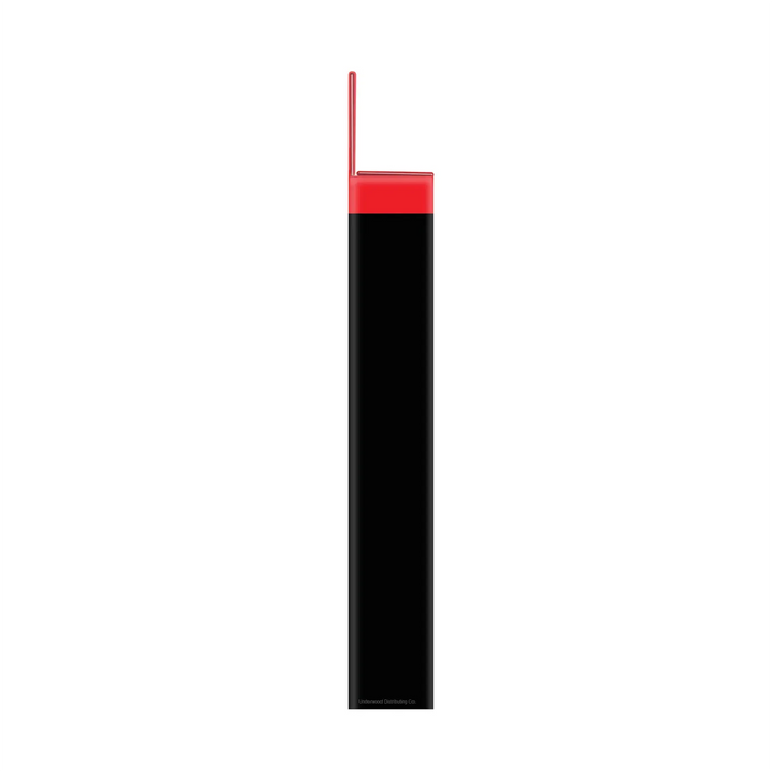 Side view of Texas Instruments TI-1795 SV basic calculator, black and red, Underwood Distributing Co.