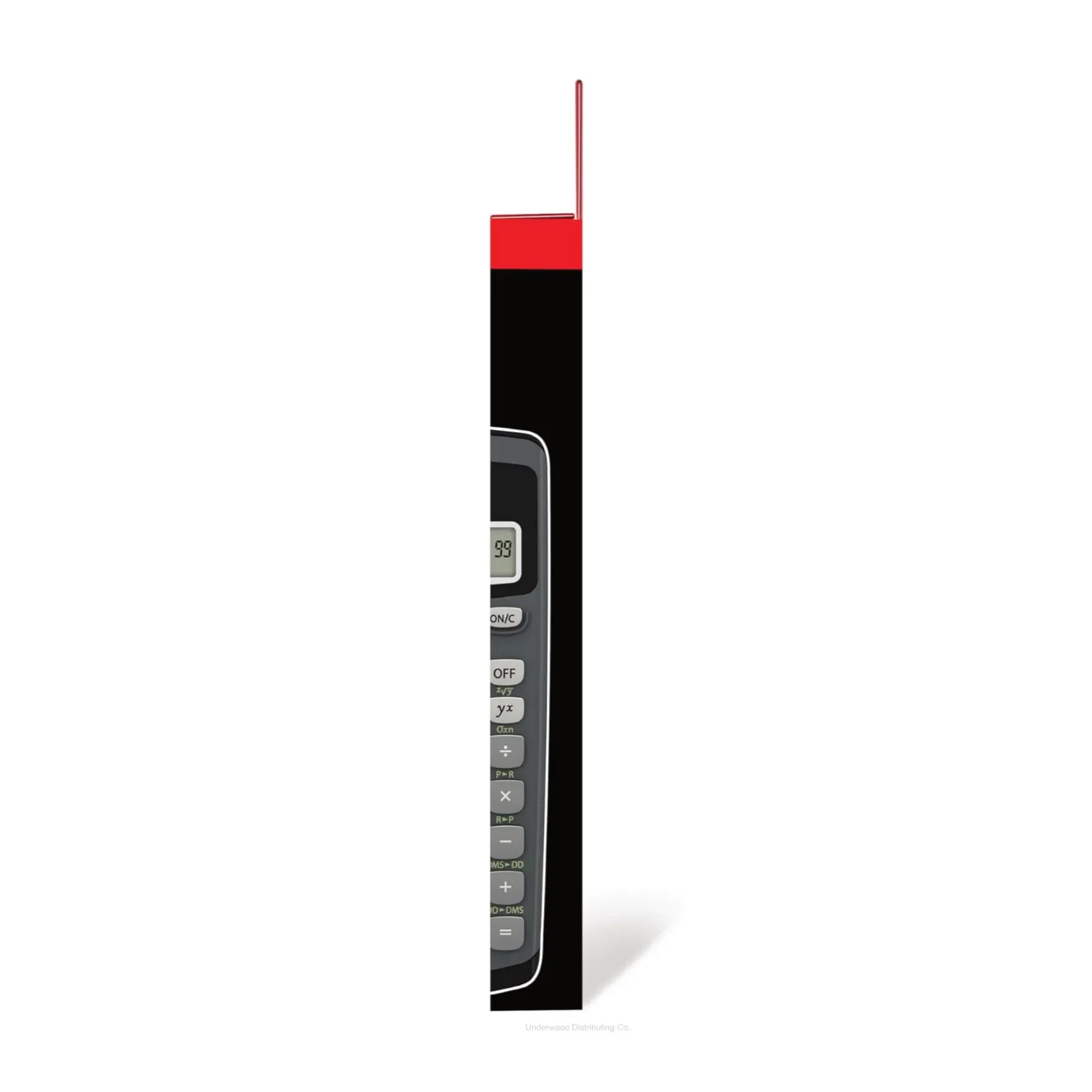 Side view TI-30Xa scientific calculator in retail packaging from Underwood Distributing Co.
