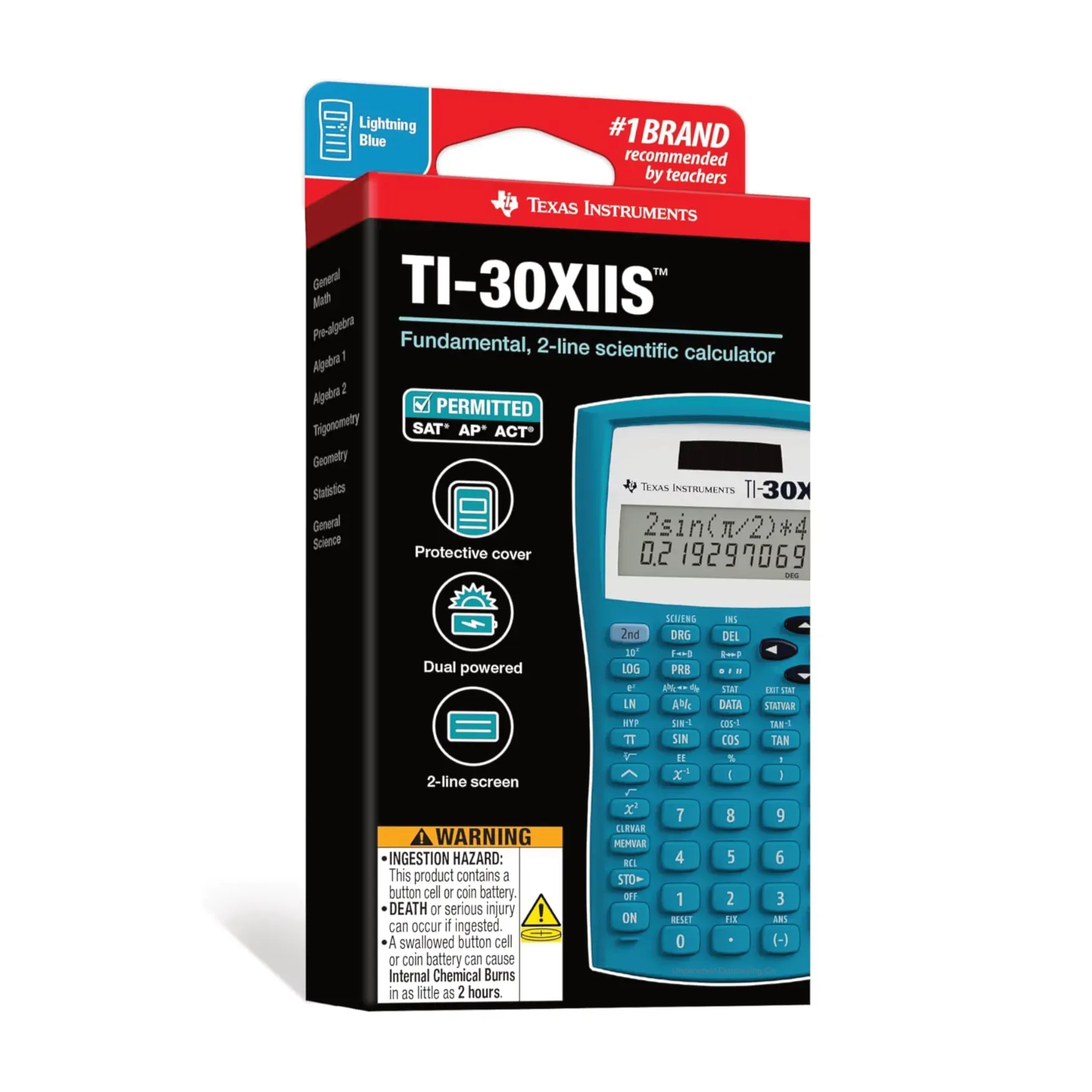 Texas Instruments TI-30XIIS blue scientific calculator in retail packaging from Underwood Distributing