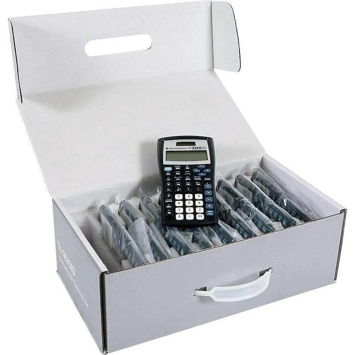 Class pack of Texas Instruments TI-30XIIS scientific calculators in a storage box
