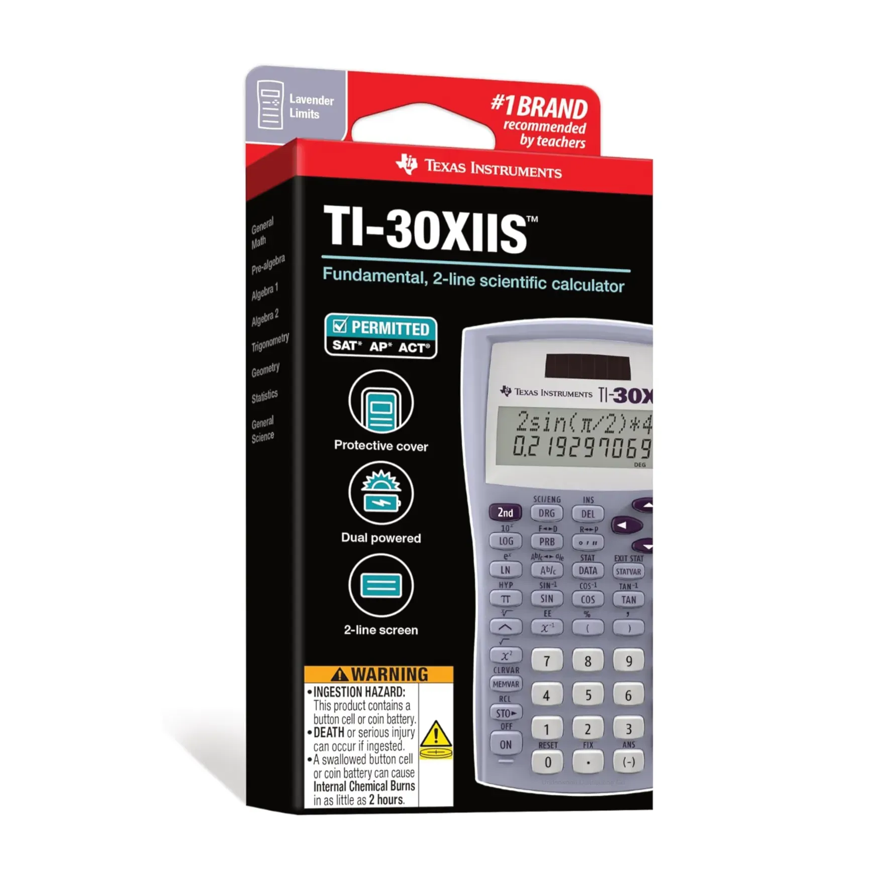 Texas Instruments TI-30XIIS lavender scientific calculator in retail packaging, Underwood Distributing Co.