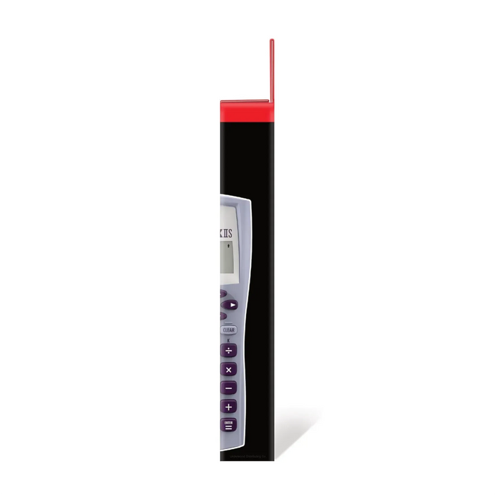 Side view TI-30XIIS lavender scientific calculator in retail box, Underwood Distributing Co.