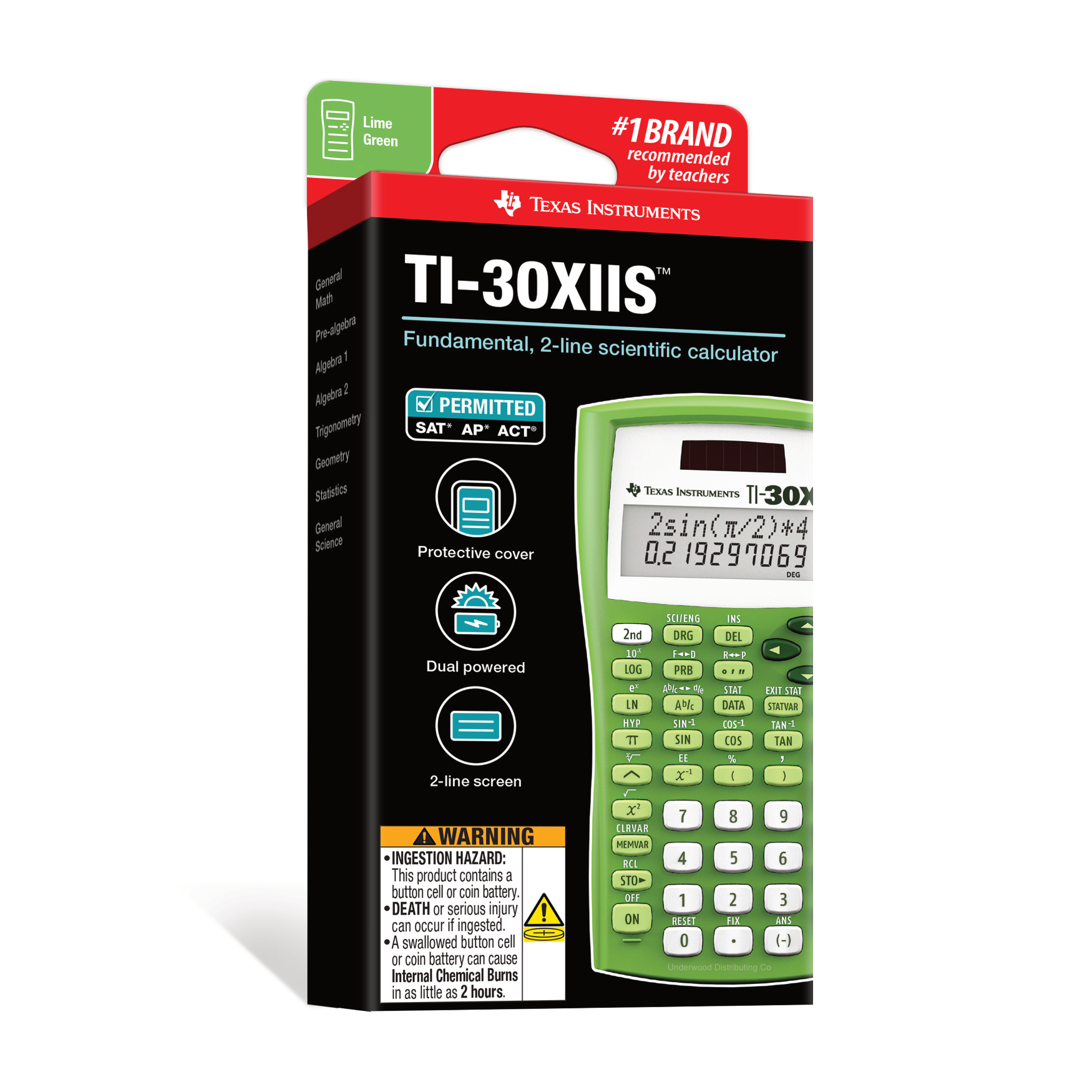 TI-30XIIS Scientific Calculator - Lime Green - Underwood Distributing Co.