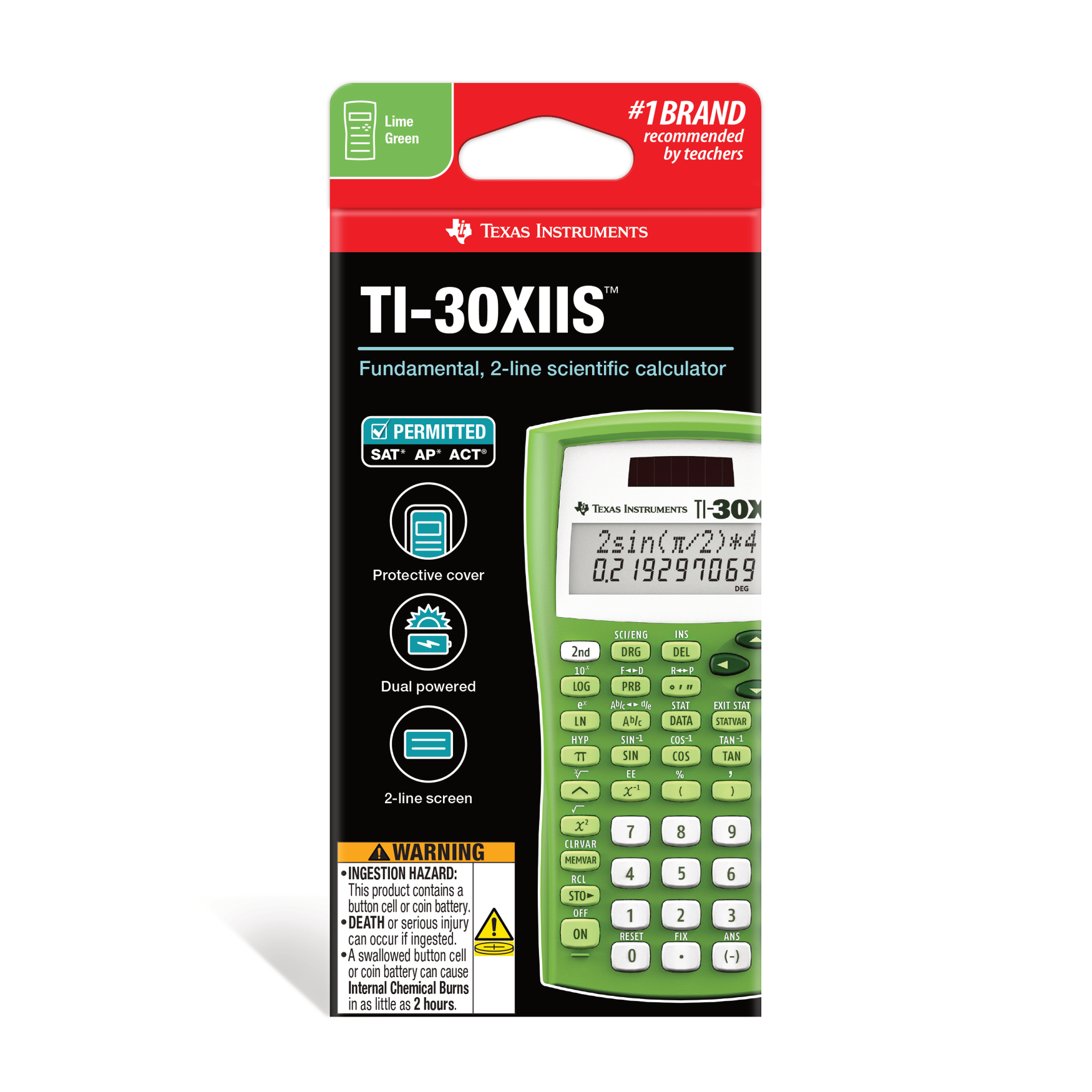 TI-30XIIS Scientific Calculator - Lime Green - Underwood Distributing Co.