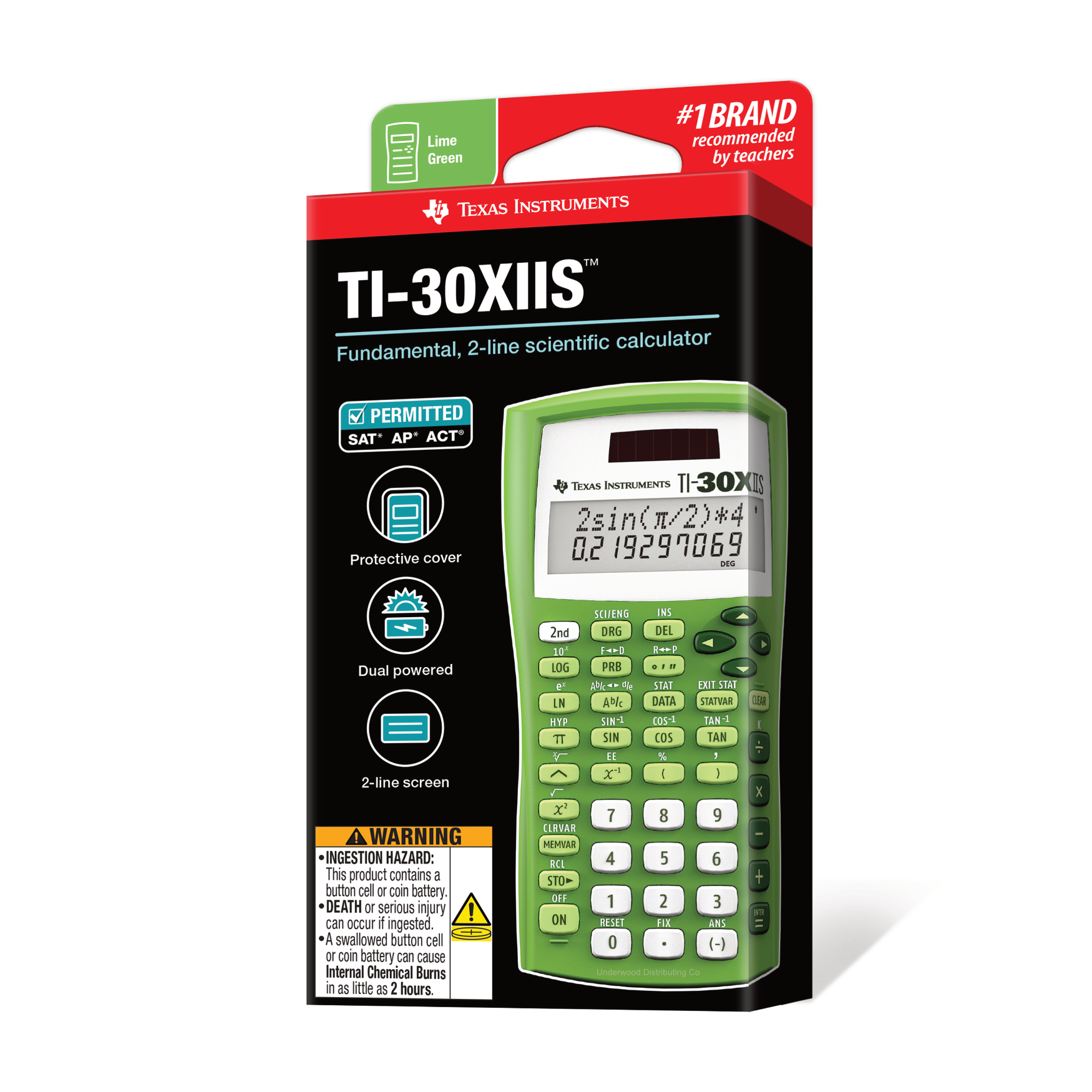 TI-30XIIS Scientific Calculator - Lime Green - Underwood Distributing Co.