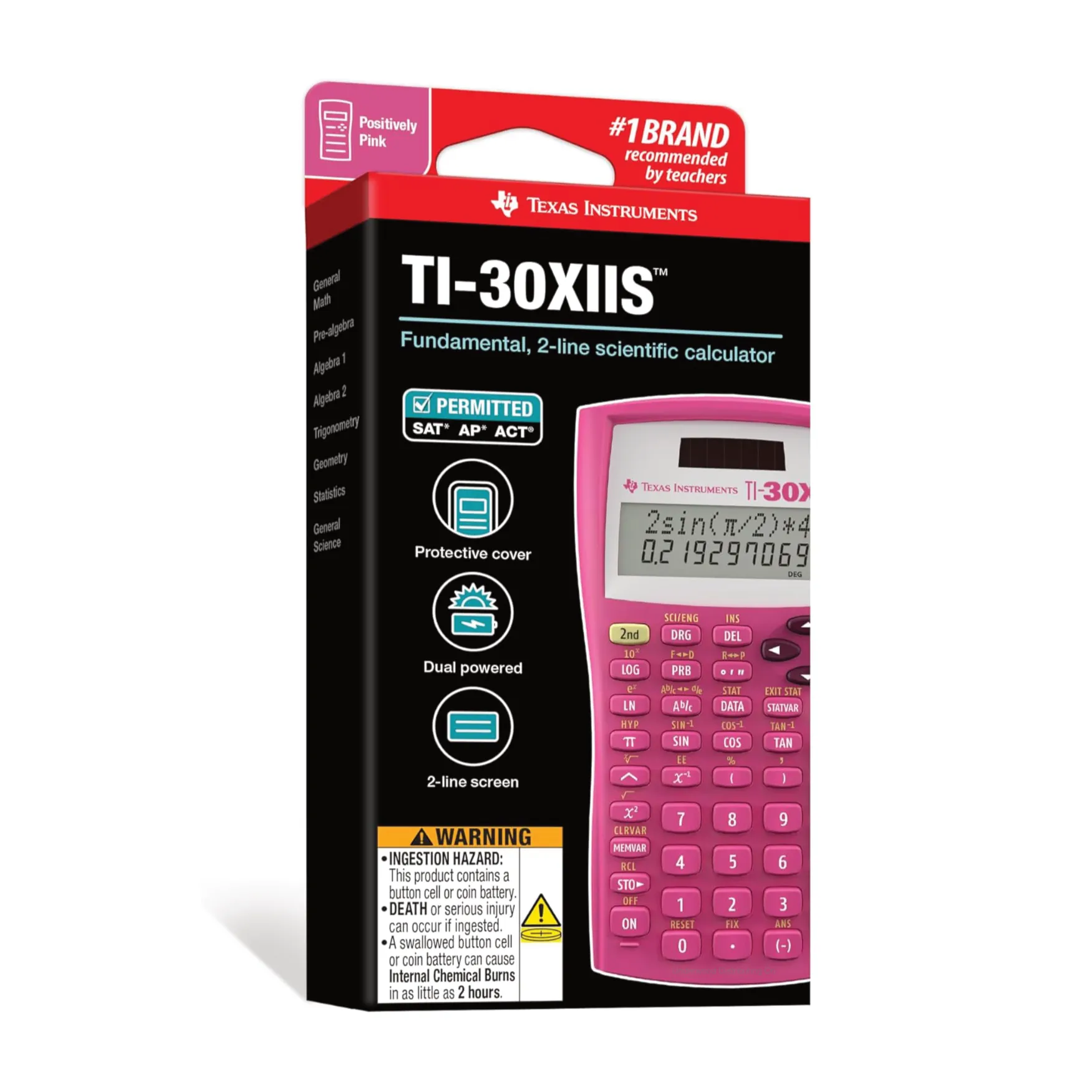 Texas Instruments TI-30XIIS pink scientific calculator in retail packaging from Underwood Distributing Co.