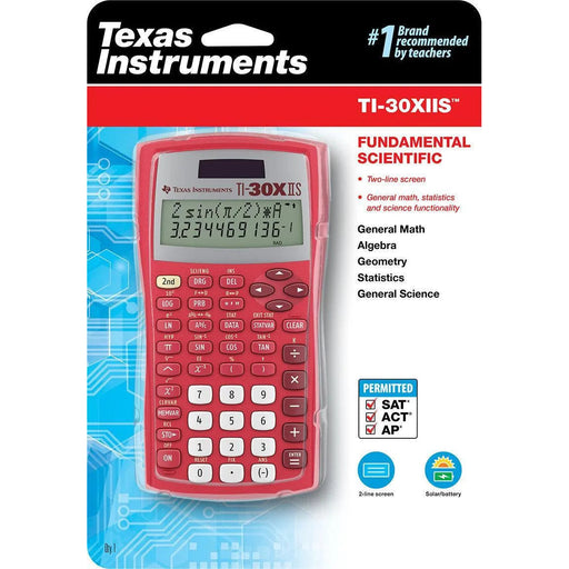 Texas Instruments TI-30XIIS red scientific calculator in retail packaging, Underwood Distributing