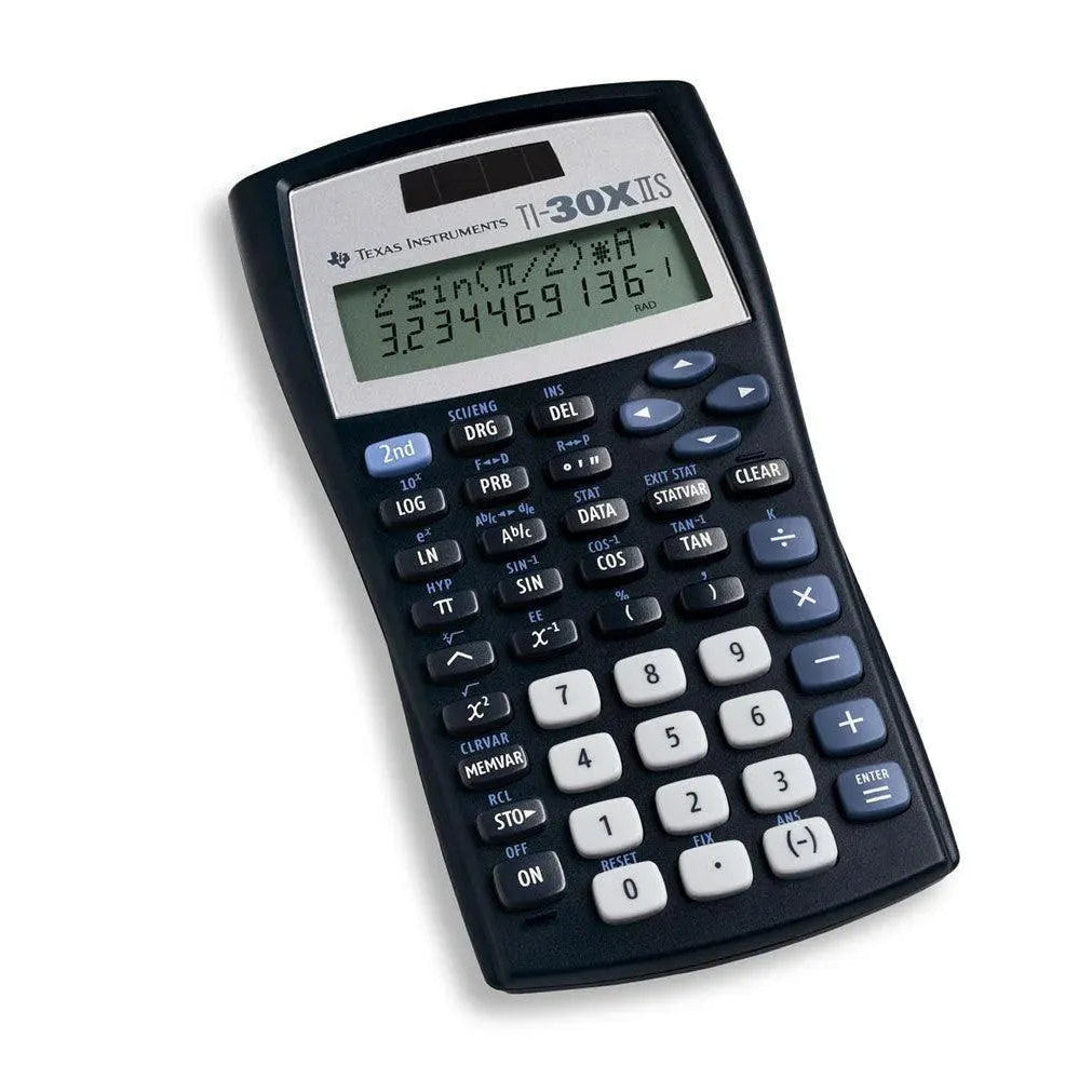 Texas Instruments TI-30XIIS scientific calculator with LCD display and solar panel, featured by Underwood Distributing Co.