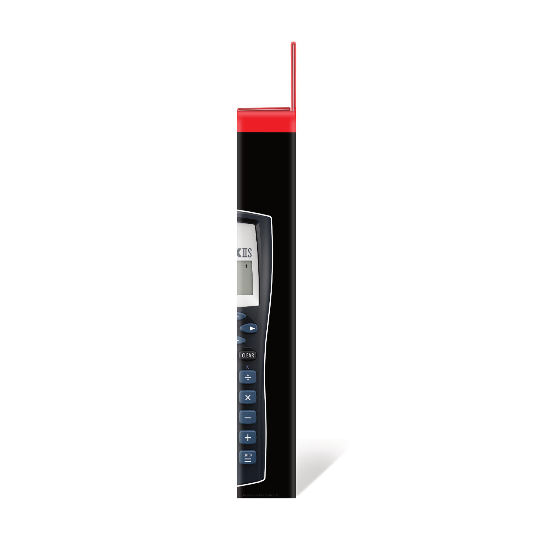 Side view of Texas Instruments TI-30XIIS scientific calculator in black box packaging