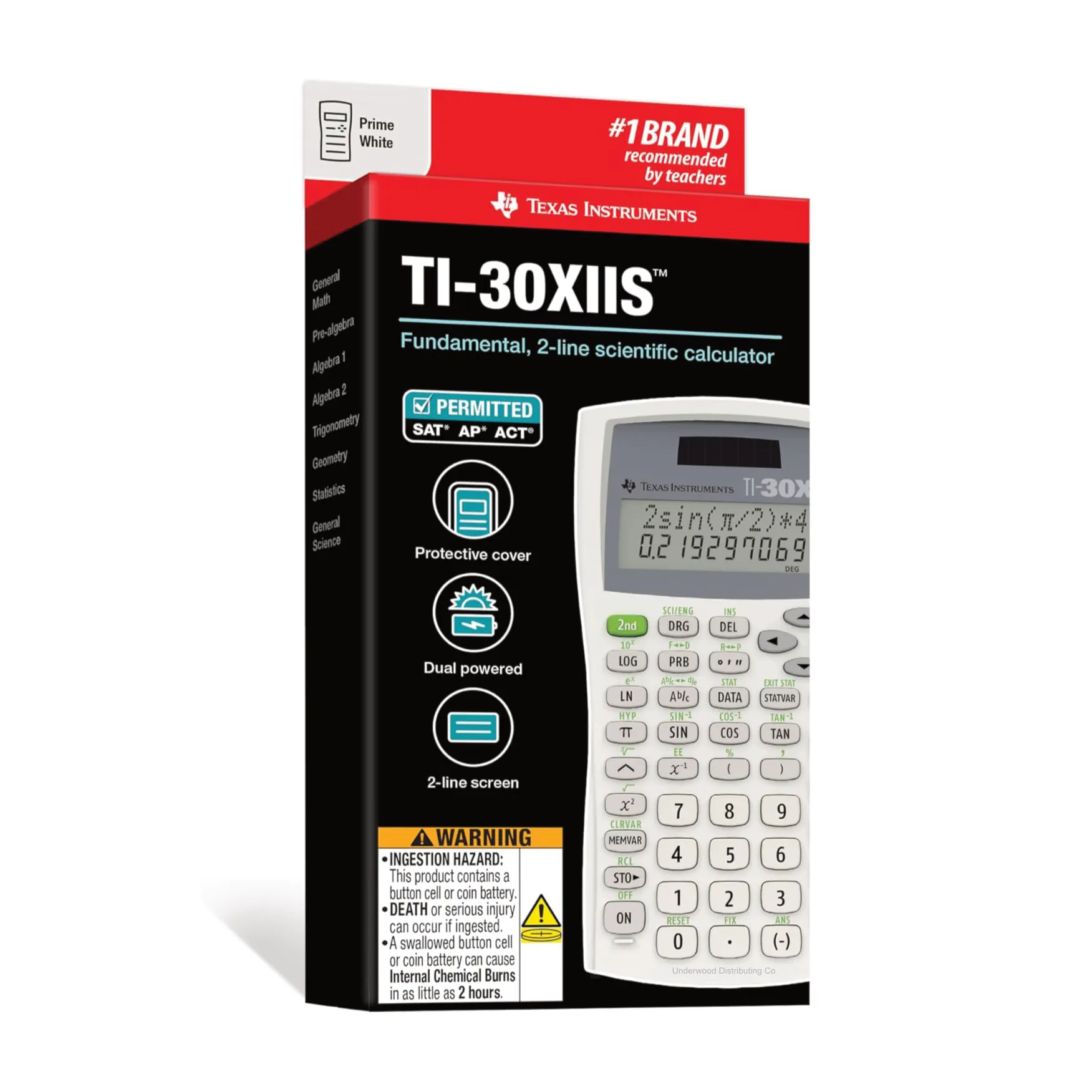 Texas Instruments TI-30XIIS white scientific calculator in retail box, Underwood Distributing Co.