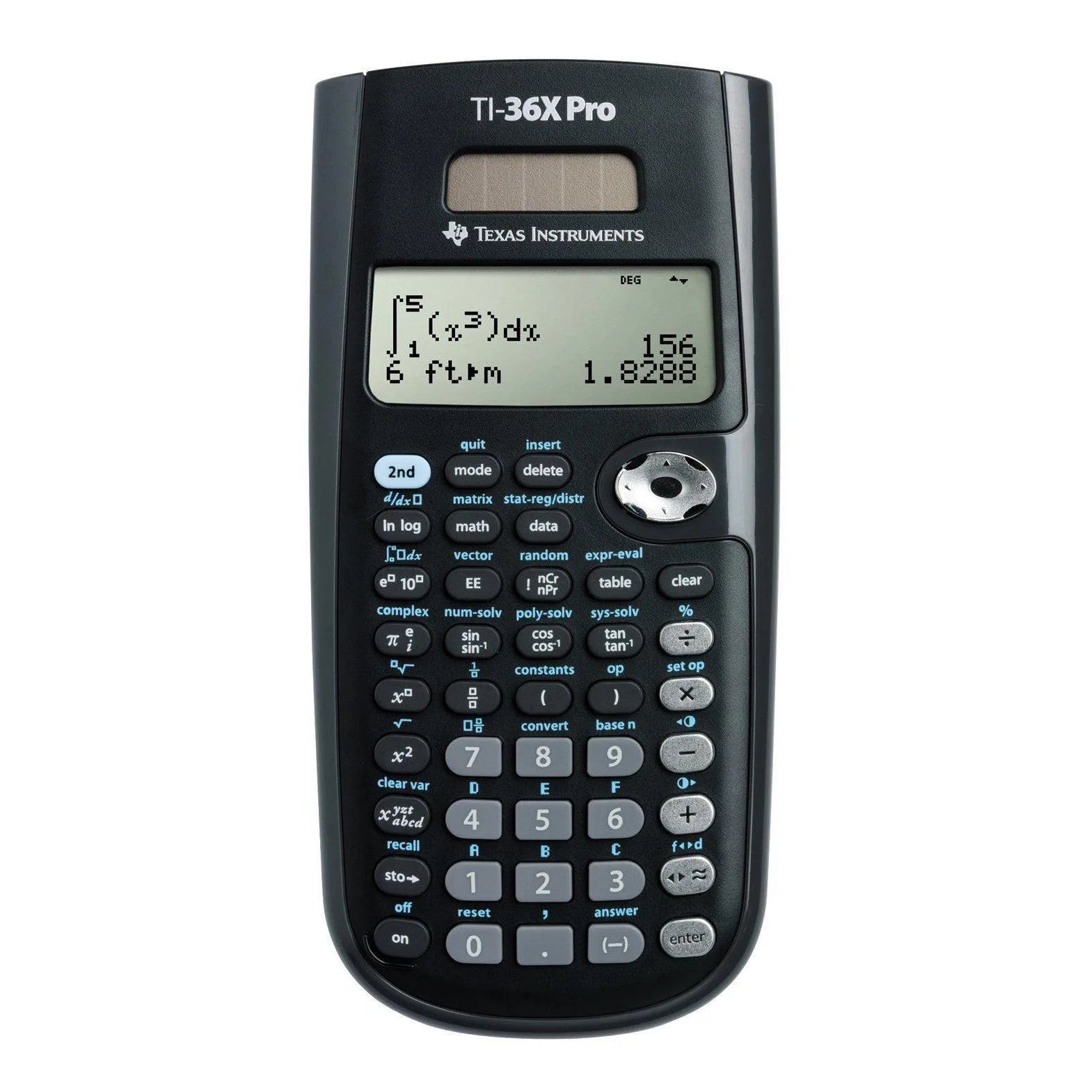 TI-36X Pro scientific calculator by Texas Instruments with solar panel, available at Underwood Distributing Co.