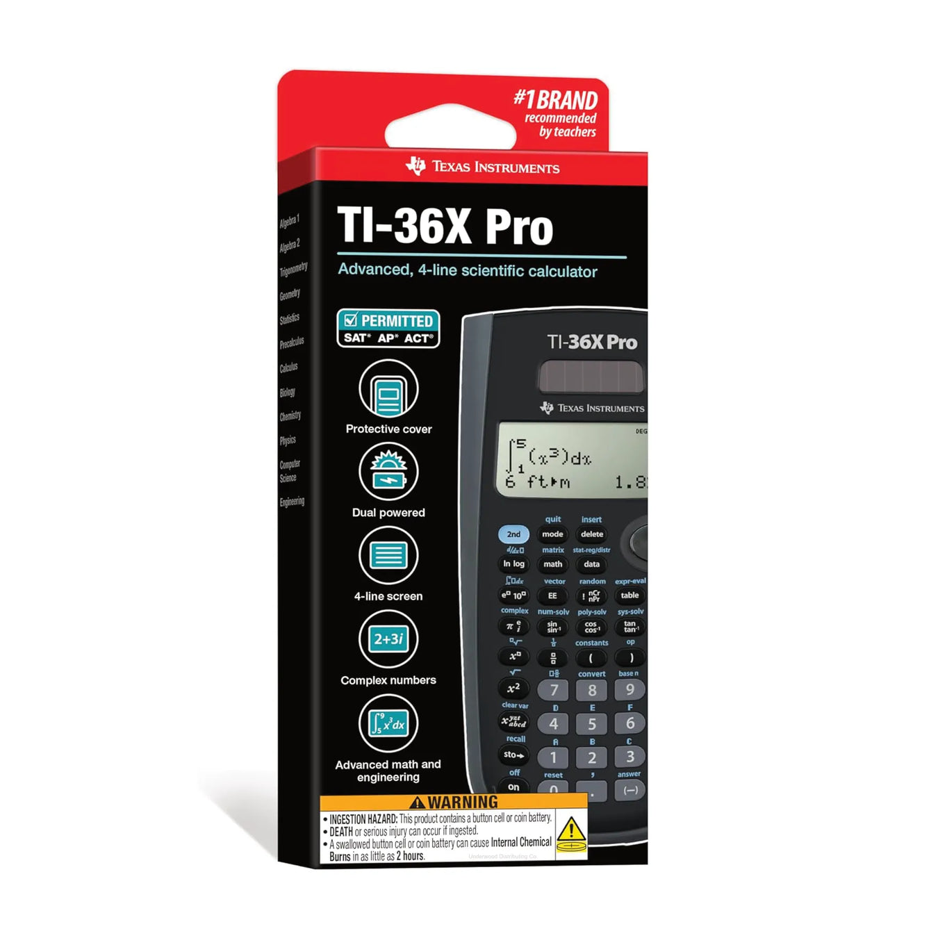 Texas Instruments TI-36X Pro scientific calculator in retail packaging, Underwood Distributing Co.