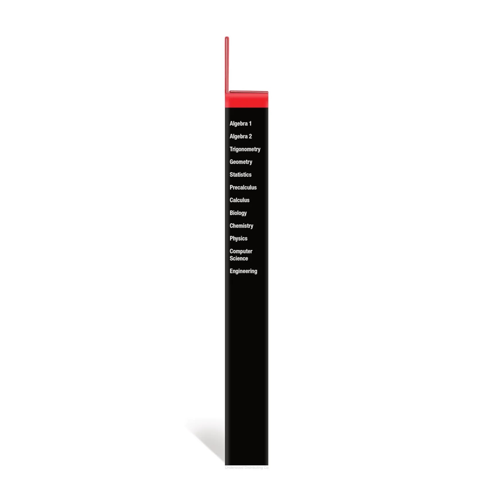 Side view of a TI-36X Pro scientific calculator box listing supported subjects, sold by Underwood Distributing Co.